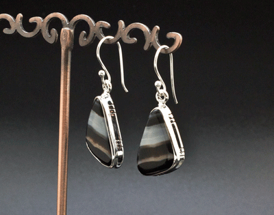 Sterling Silver Black Tibetan Agate Earrings