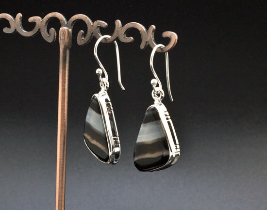 Sterling Silver Black Tibetan Agate Earrings