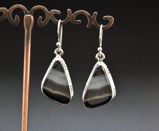 Sterling Silver Black Tibetan Agate Earrings