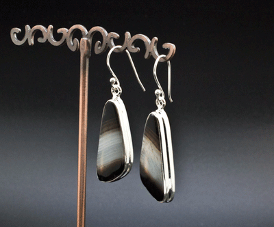 Sterling Silver Black Tibetan Agate Earrings