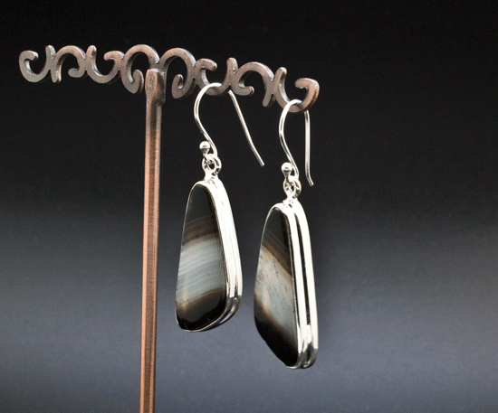 Sterling Silver Black Tibetan Agate Earrings