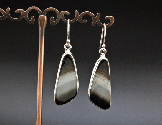 Sterling Silver Black Tibetan Agate Earrings