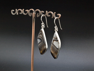 Sterling Silver Black Tibetan Agate Earrings