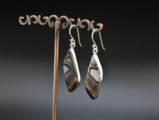 Sterling Silver Black Tibetan Agate Earrings