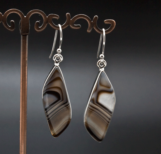 Sterling Silver Black Tibetan Agate Earrings