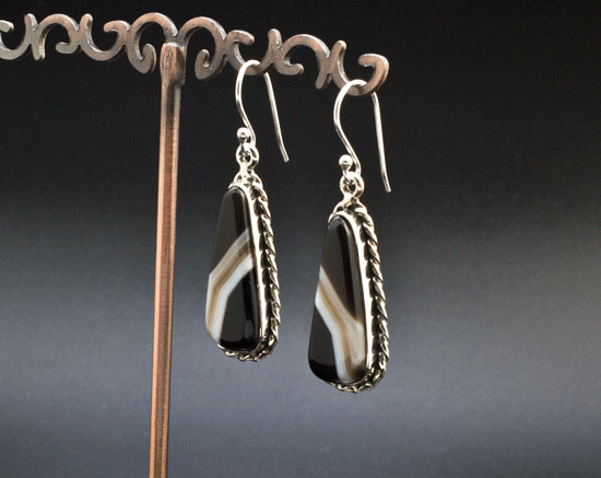 Sterling Silver Black Tibetan Agate Earrings