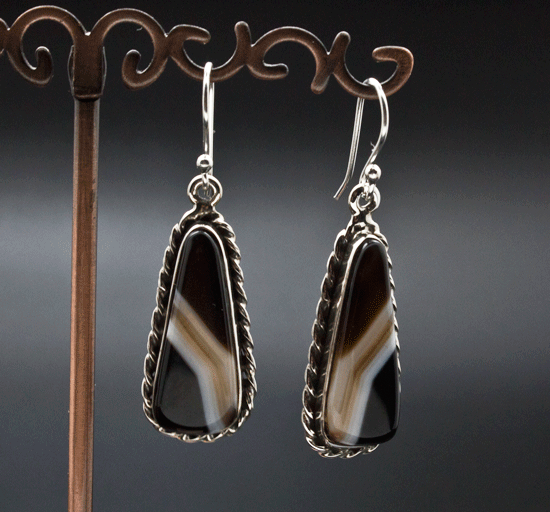 Sterling Silver Black Tibetan Agate Earrings