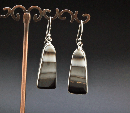 Sterling Silver Black Tibetan Agate Earrings