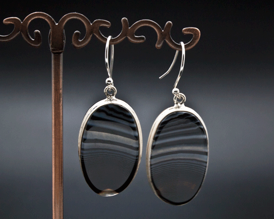 Sterling Silver Black Tibetan Agate Earrings