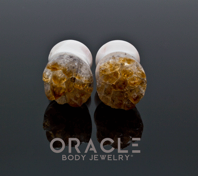 1/2" (12.5mm) Druzy Rough Citrine Plugs