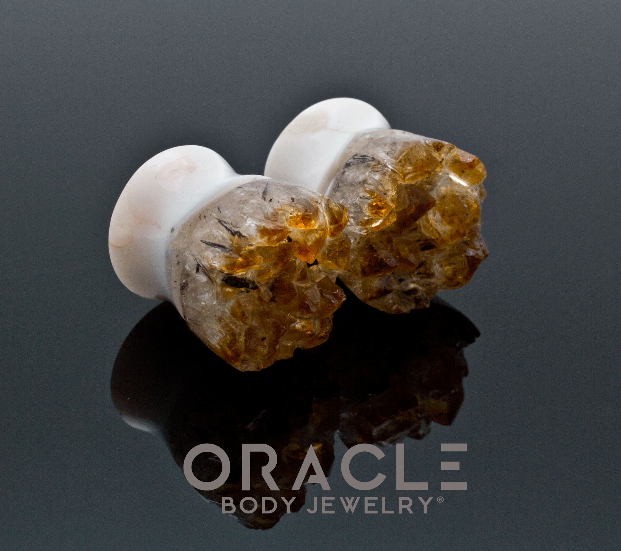 5/8" (16mm) Druzy Rough Citrine Plugs