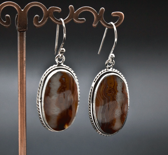 Sterling Silver Crazy Lace Agate Earrings