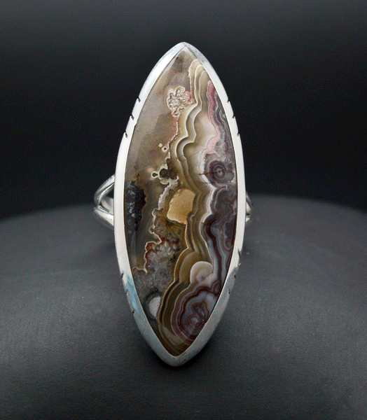 Sterling Silver Crazy Lace Agate Ring Size 8