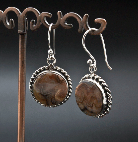 Sterling Silver Crazy Lace Agate Earrings