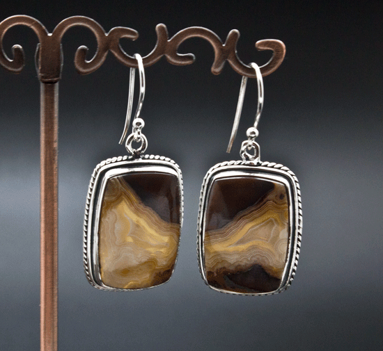 Sterling Silver Crazy Lace Agate Earrings