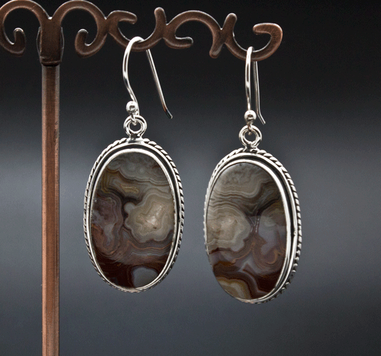 Sterling Silver Crazy Lace Agate Earrings