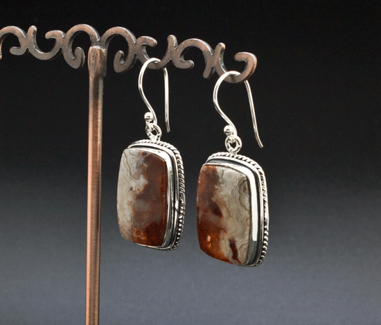Sterling Silver Crazy Lace Agate Earrings