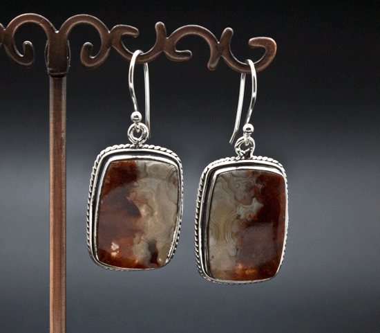 Sterling Silver Crazy Lace Agate Earrings