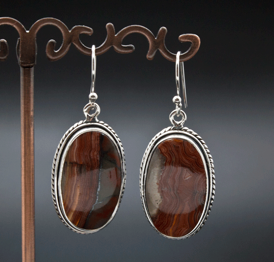 Sterling Silver Crazy Lace Agate Earrings