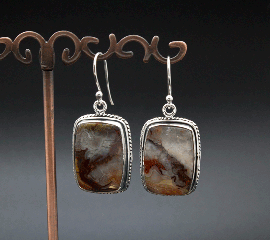 Sterling Silver Crazy Lace Agate Earrings