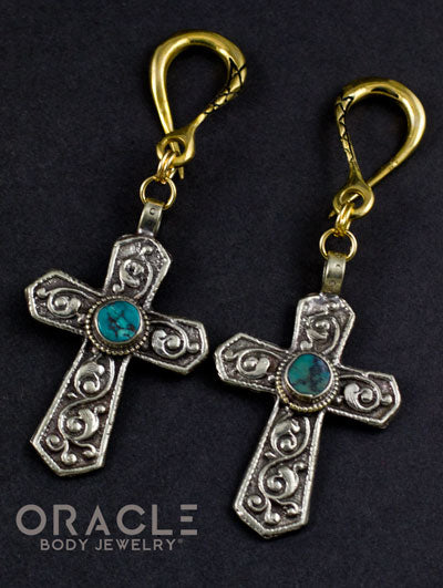 Crossover With Mixed Metal Crosses And Synthetic Turquoise