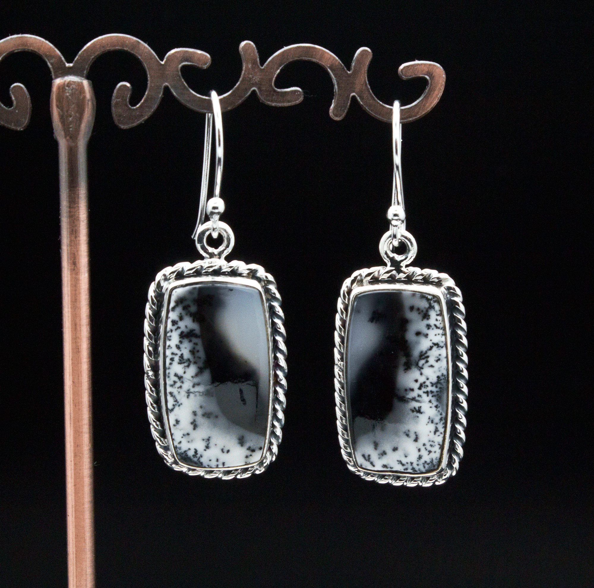 Sterling Silver Dendritic Opal Earrings