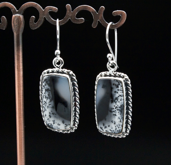 Sterling Silver Dendritic Opal Earrings