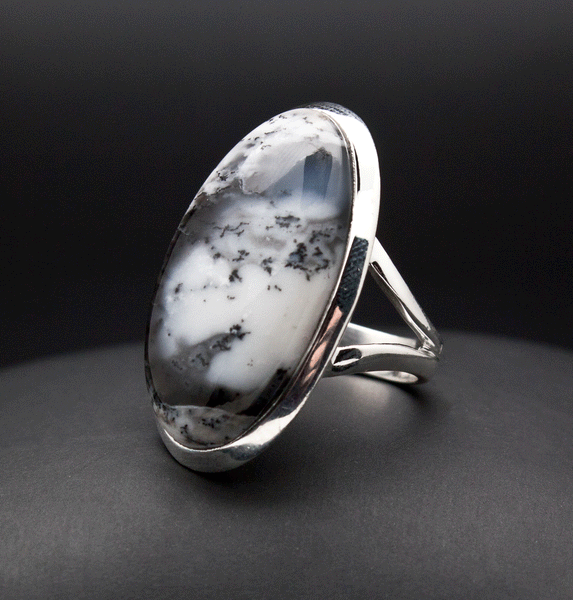 Sterling Silver Dendritic Opal Ring Size 5