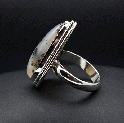 Sterling Silver Dendritic Opal Ring Size 5