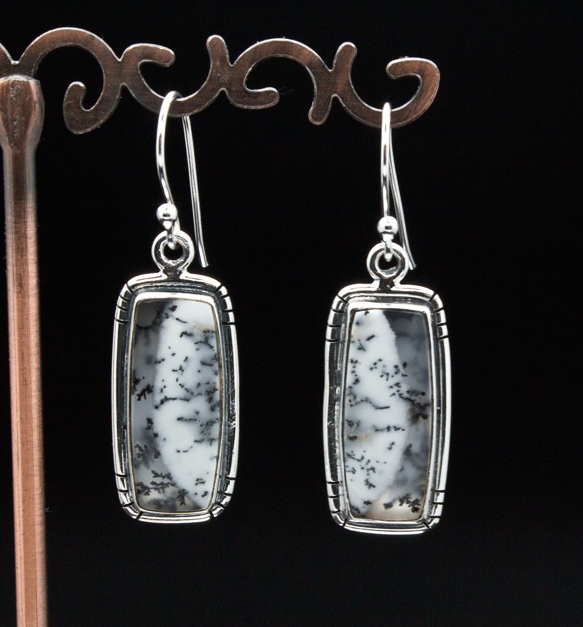 Sterling Silver Dendritic Opal Earrings