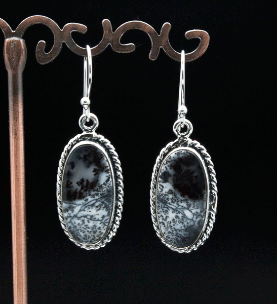 Sterling Silver Dendritic Opal Earrings