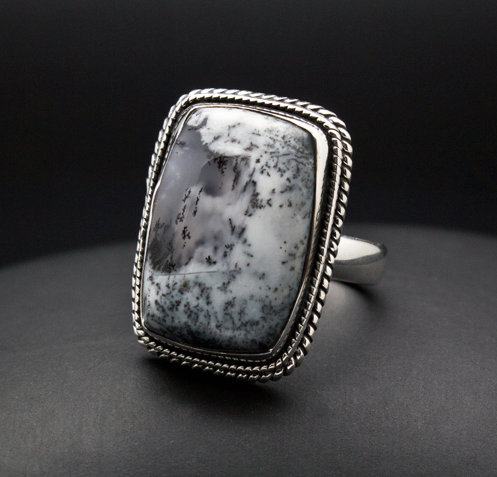 Sterling Silver Dendritic Opal Ring Size 6