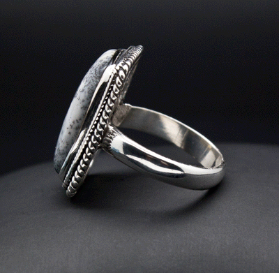 Sterling Silver Dendritic Opal Ring Size 6