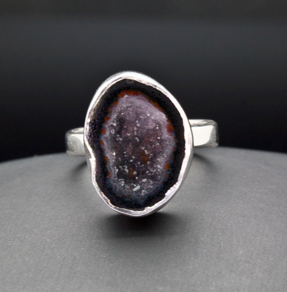 Sterling Silver Agate Geode Ring Size 7