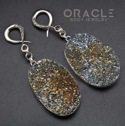 Sterling Silver Crossover With Silver Plated Titainum Coated Druzy