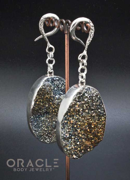 Sterling Silver Crossover With Silver Plated Titainum Coated Druzy