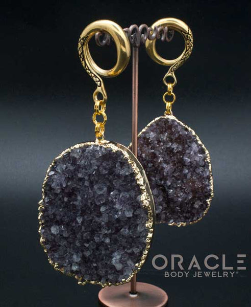 Crossover With Gold Plated Druzy Rough Amethyst