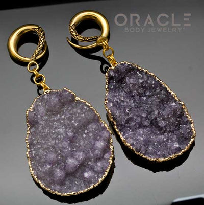 Crossover With Gold Plated Druzy Rough Amethyst