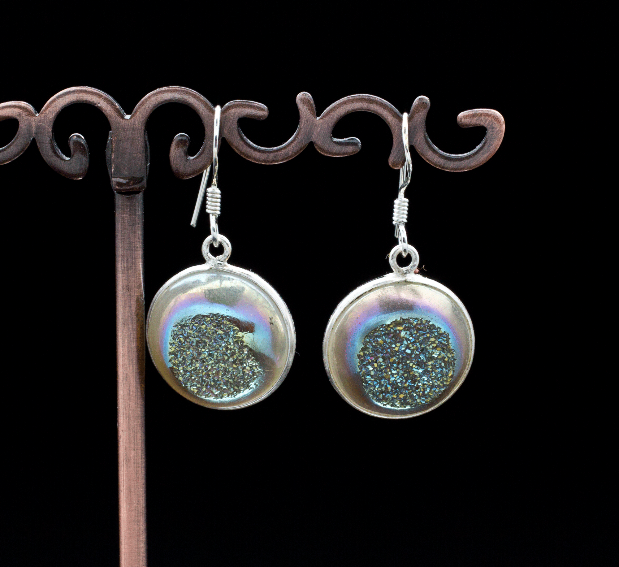 Sterling Silver Titanium Coated Druzy Agate Earrings