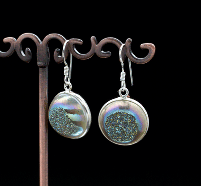 Sterling Silver Titanium Coated Druzy Agate Earrings