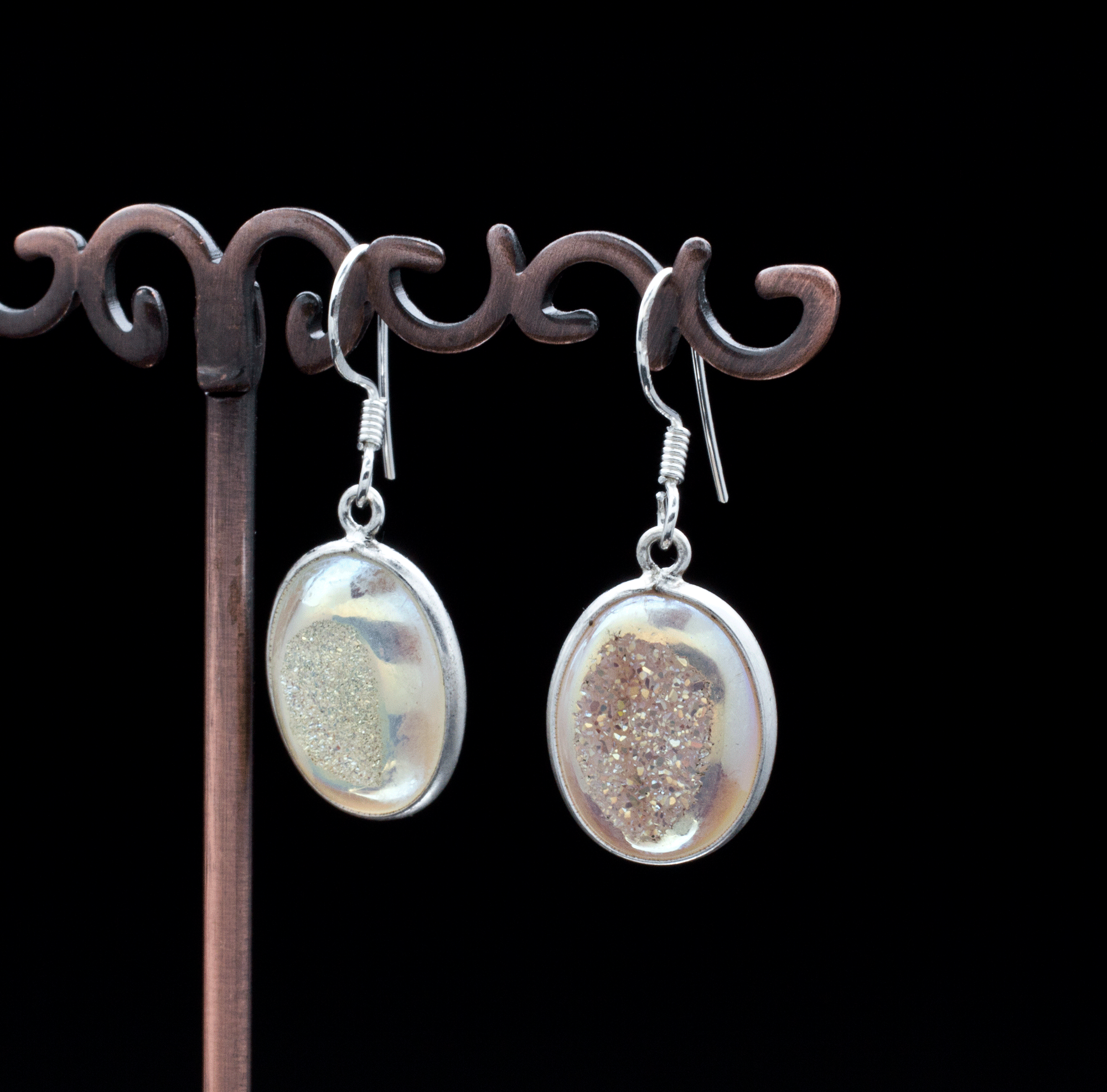 Sterling Silver Titianium Coated Druzy Agate Earrings