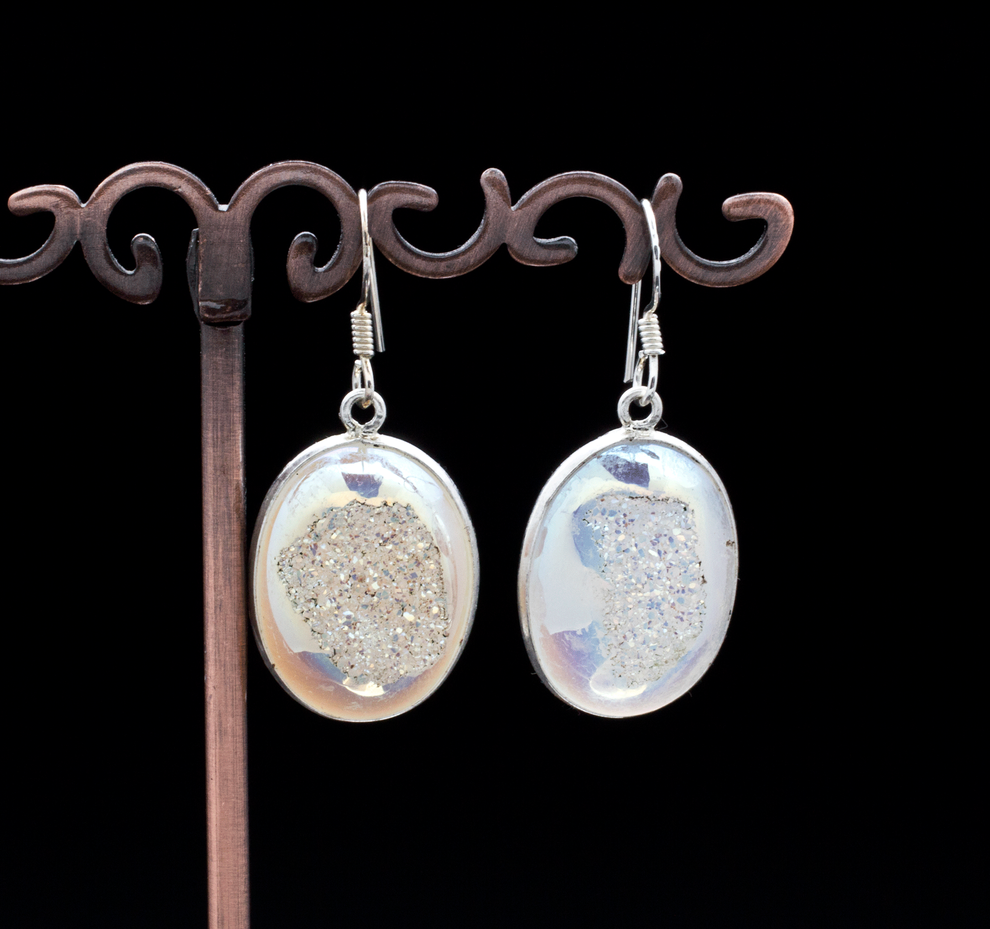 Sterling Silver Titanium Coated Druzy Agate Earrings