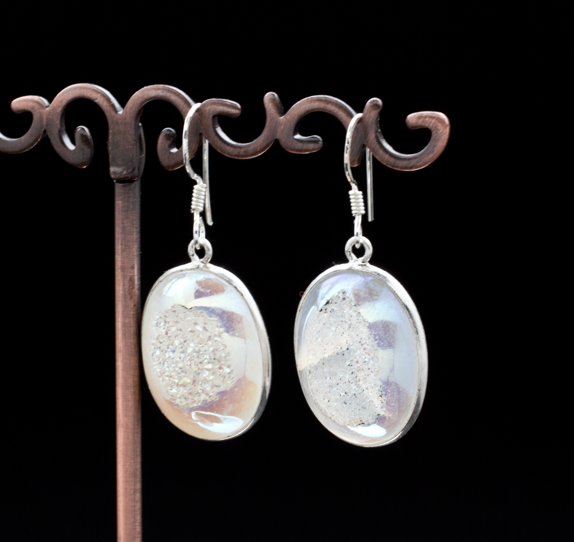 Sterling Silver Titanium Coated Druzy Agate Earrings