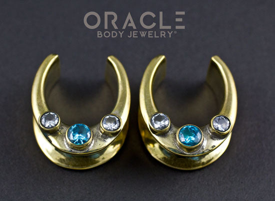 7/8" (22mm) Brass Saddles with Faceted Swiss Topaz and Clear CZ