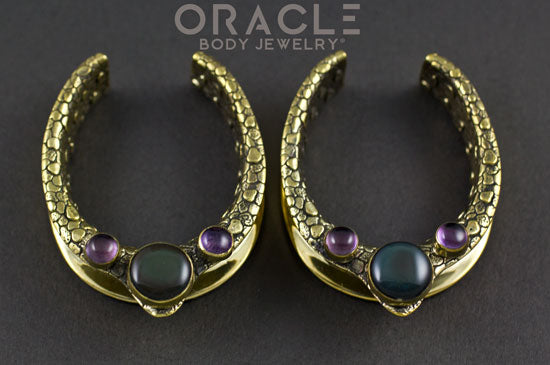 1-1/2" (38mm) Brass Saddles with Rainbow Obsidian and Amethyst
