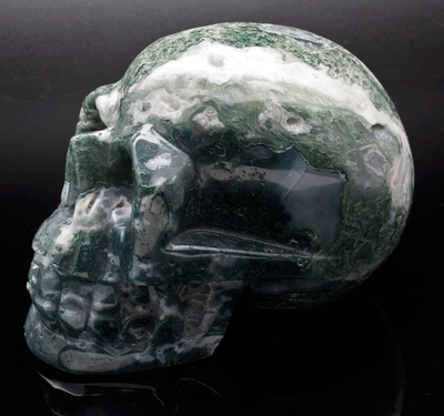 Moss Agate Carved Skull