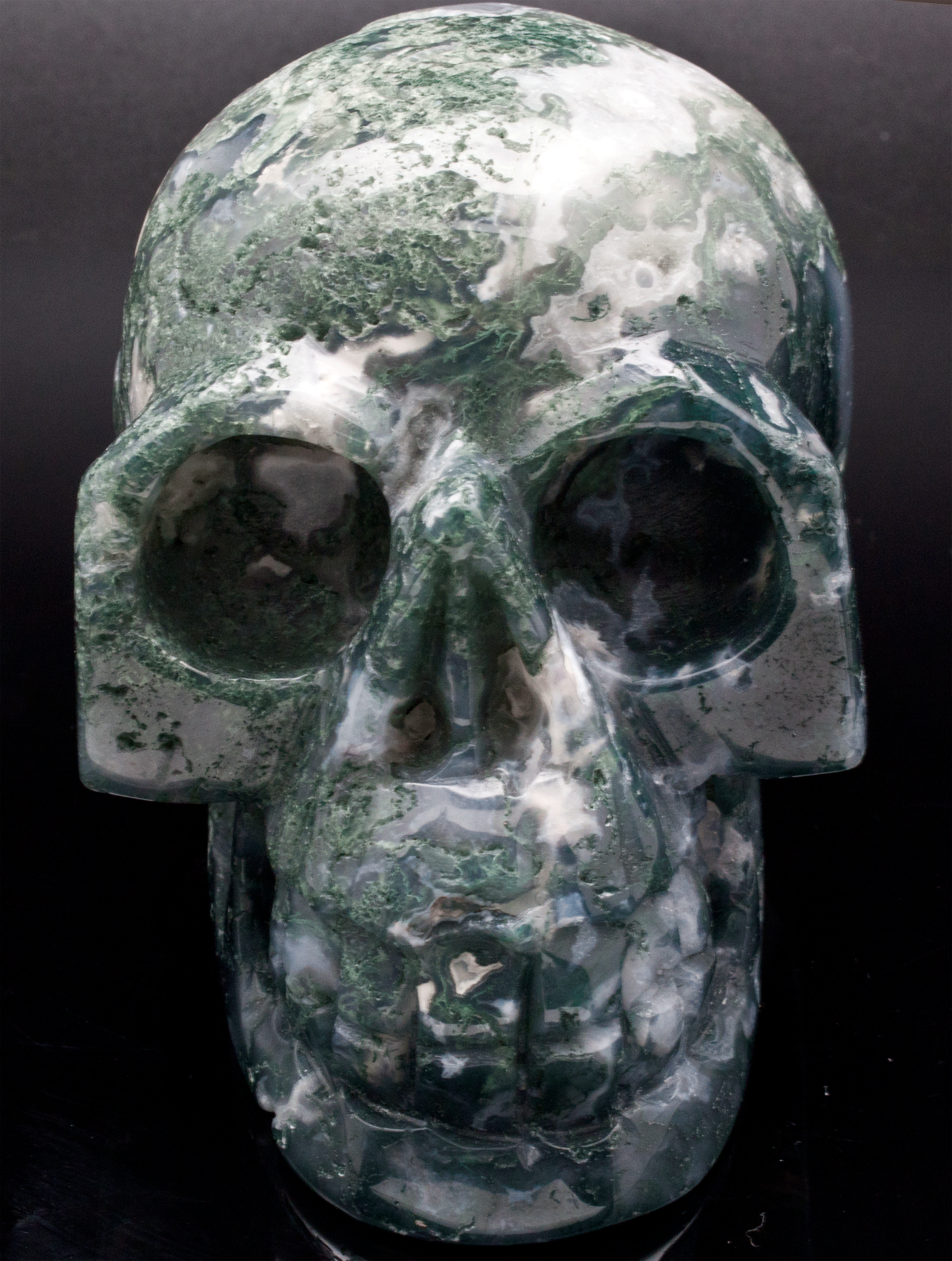 Moss Agate Carved Skull