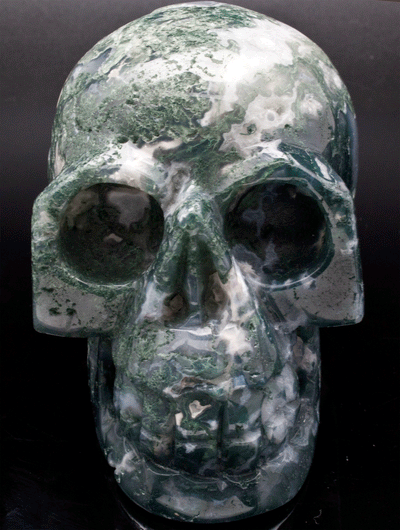 Moss Agate Carved Skull