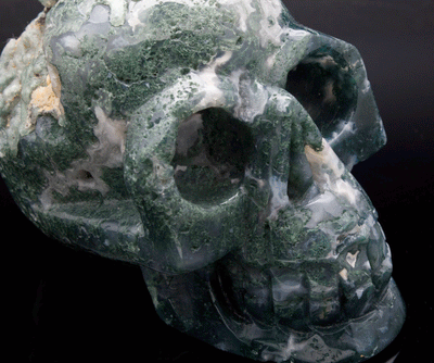 Moss Agate Carved Skull