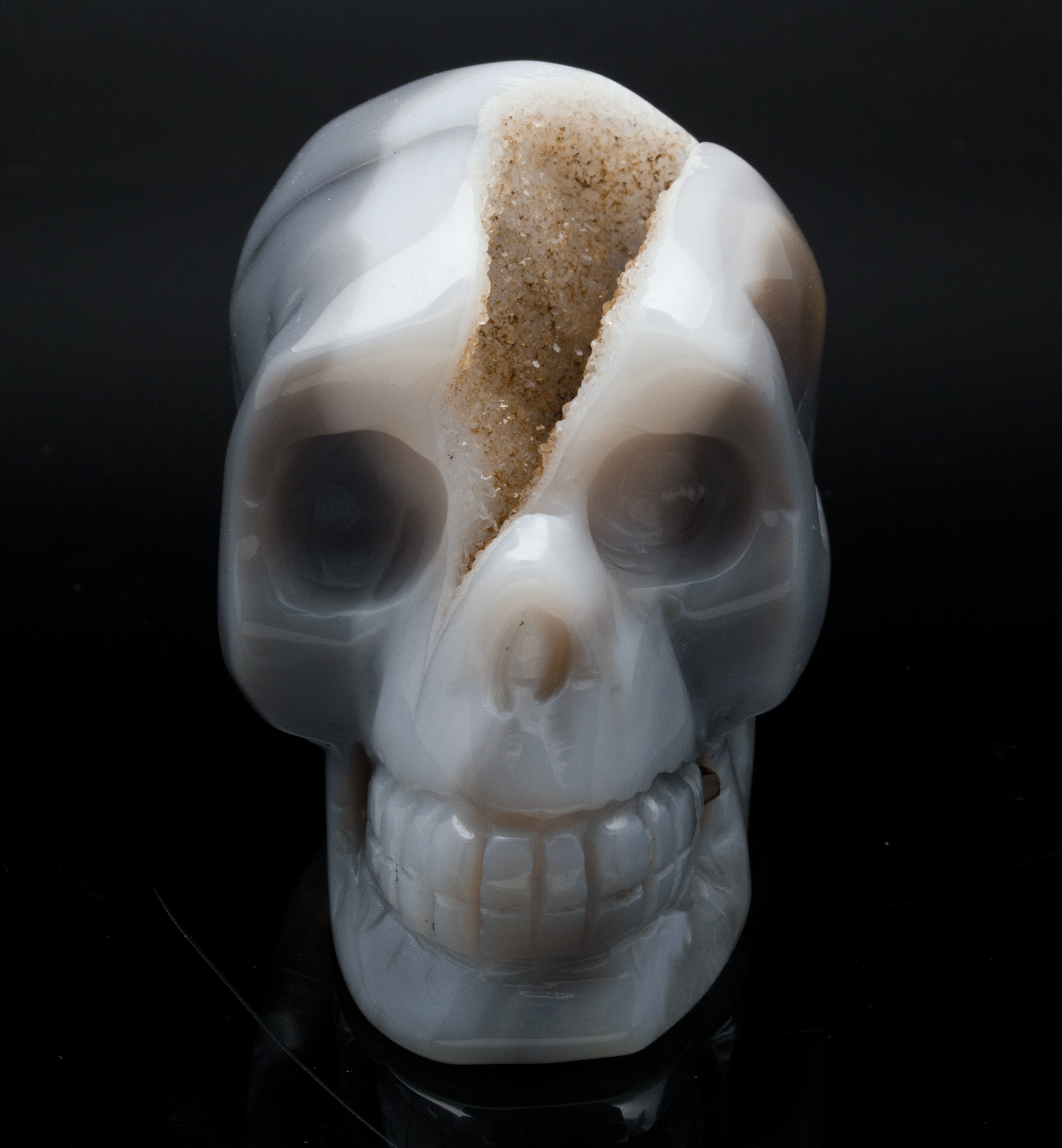 Druzy Agate Skull Carving